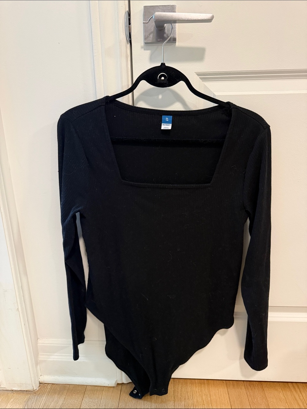 Old Navy Black Ribbed Long-Sleeve Square Neck Bodysuit